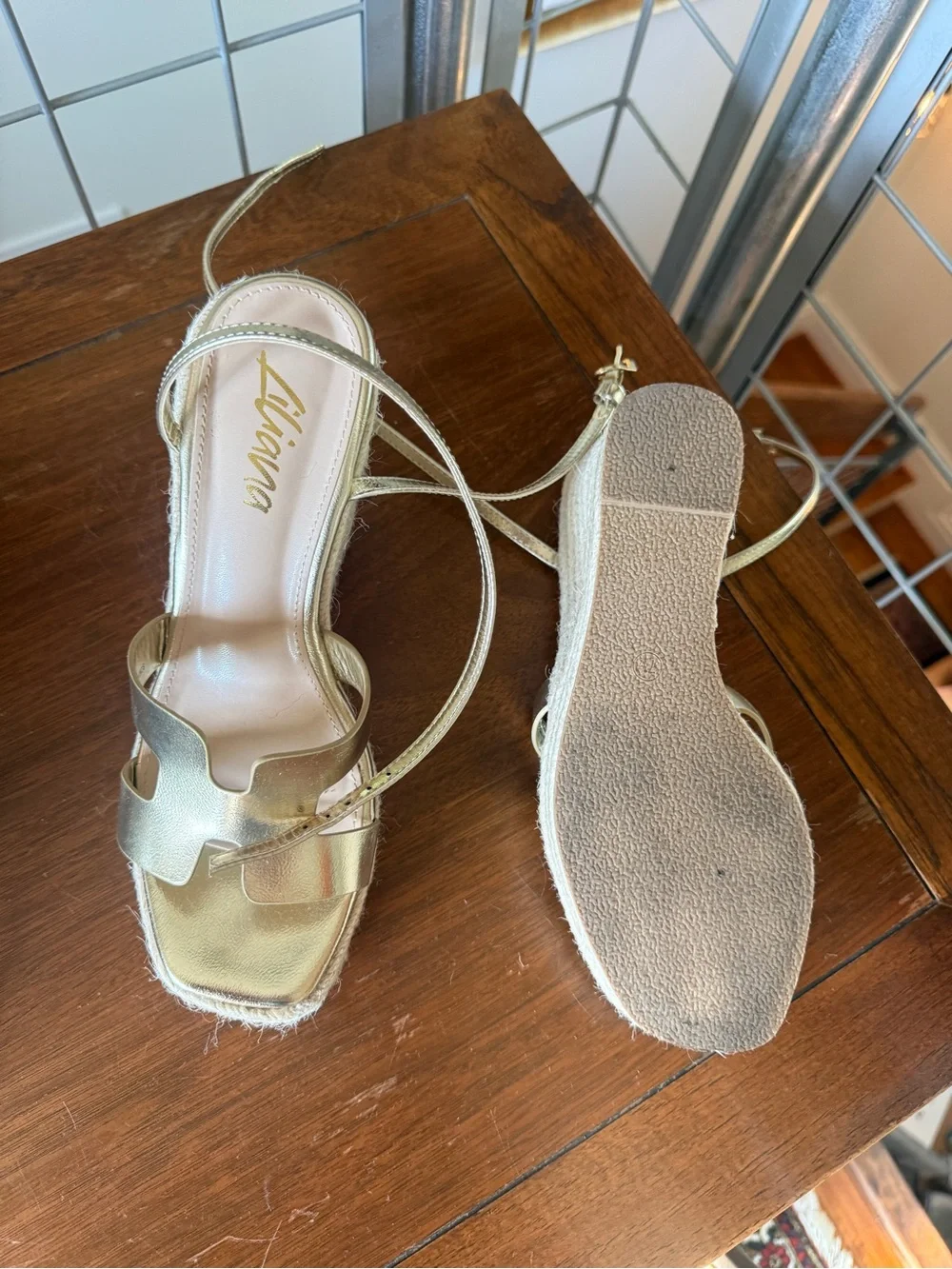 Gold H-Strap Espadrille Wedges - Viral TikTok Find - Sz 7.5